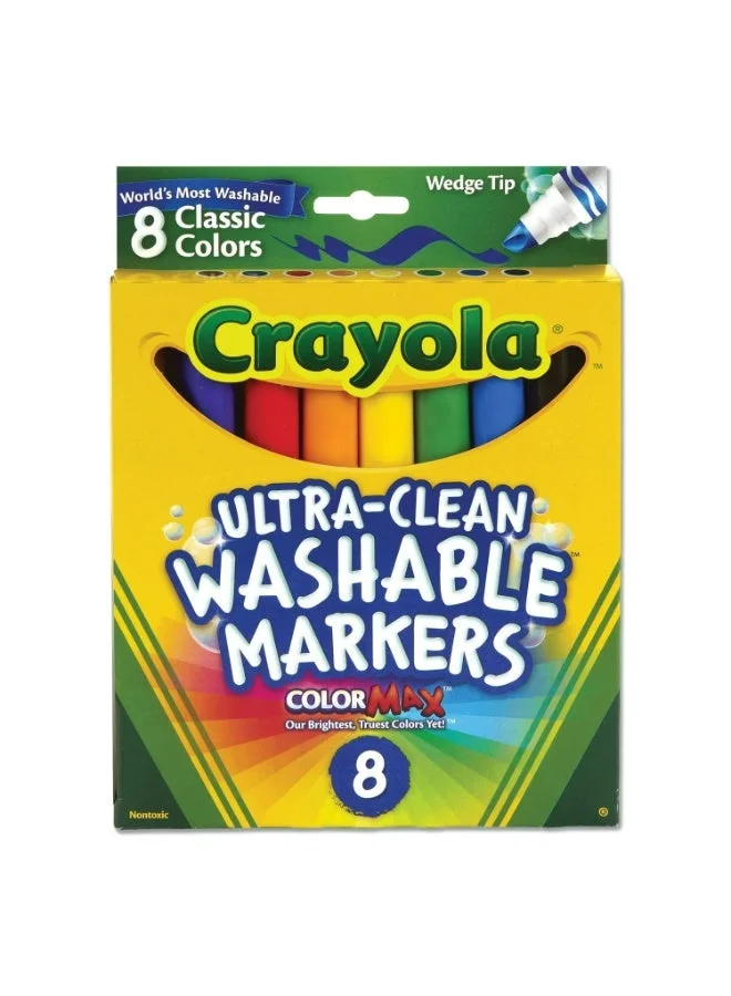 Crayola Crayola Ultra Clean Washable Markers, Wedge Tip, Assorted Colors, 8 Count